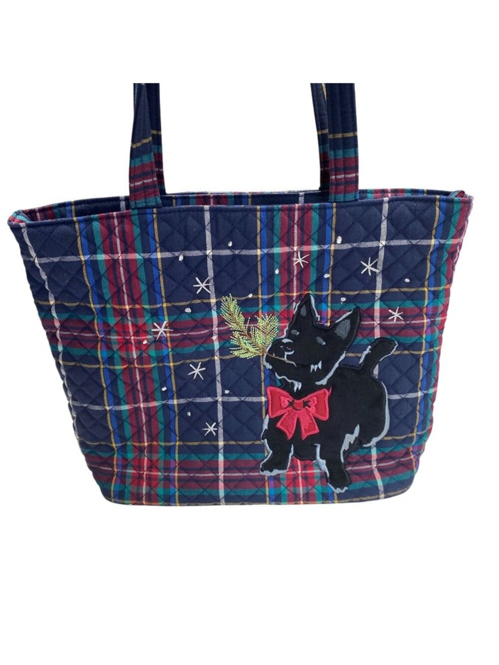 Vera Bradley Quilted Tote Bag Scottie Dog Plaid Pattern With Zipper Closure